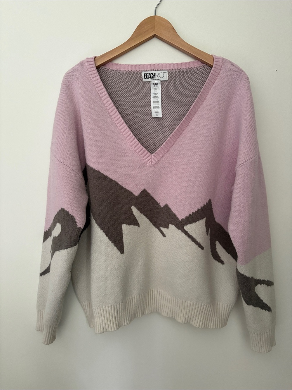Beach Riot Joey Alpine Sweater in Fairy Tale Pink Cream Grey Après Ski Size M